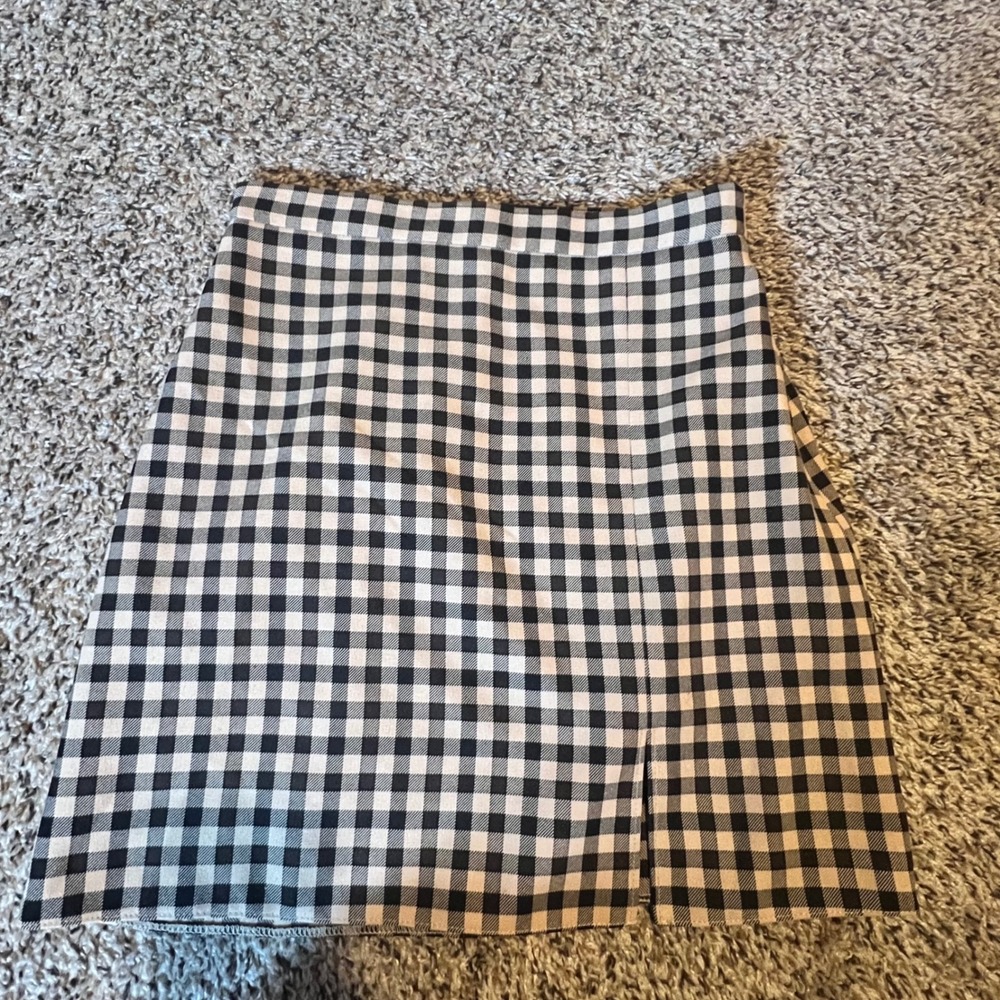 ASOS DESIGN Black White Gingham Checkered‎ Mini Skirt High Waisted Front Slit 4